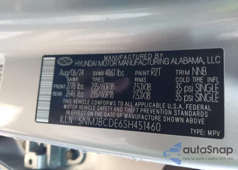 2025 Hyundai Tucson Sel from USA, damaged, VIN 5NMJBCDE6SH451460